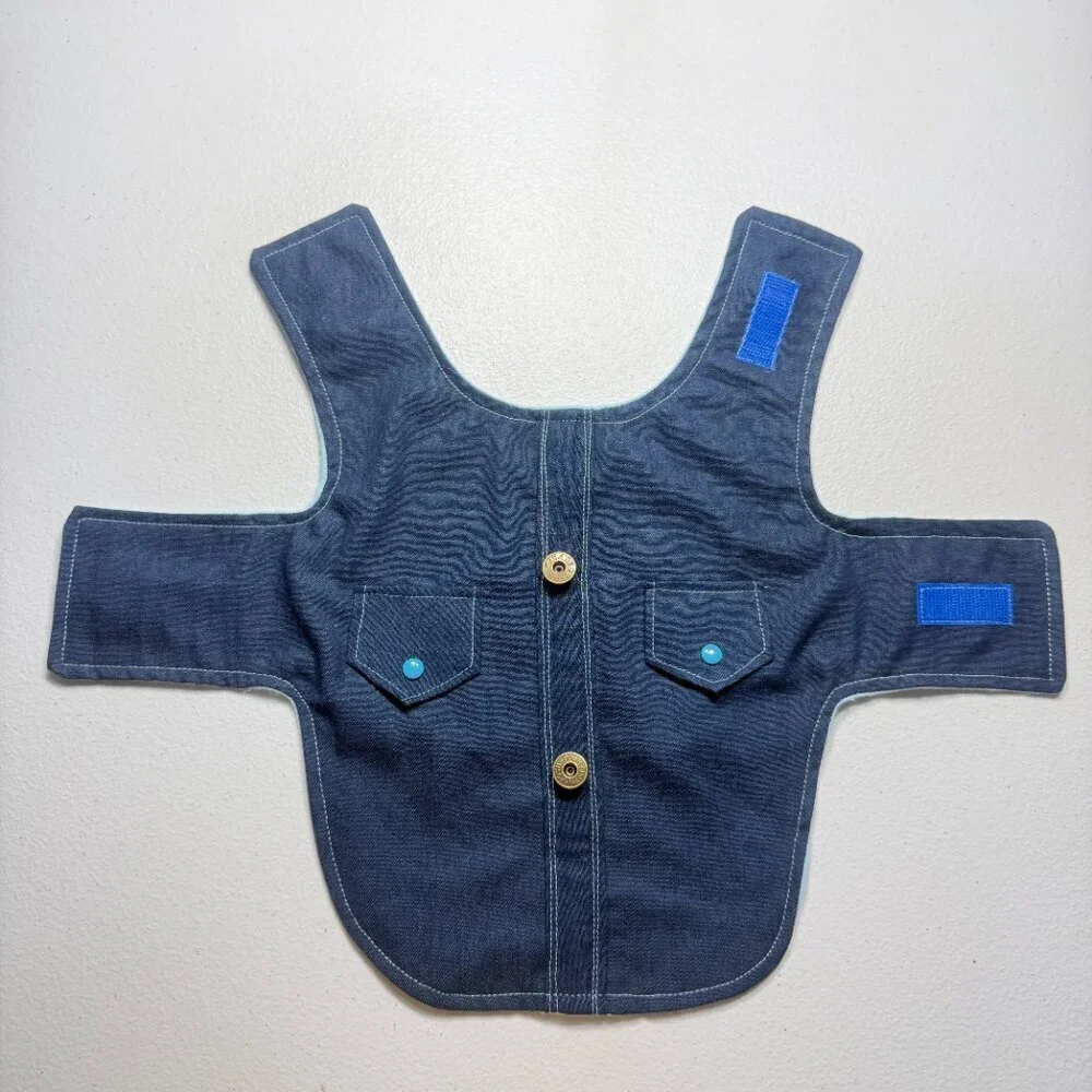 Denim Dog Jacket Decorative Pockets & Buttons Cute Stylish Dog Coat Handmade S